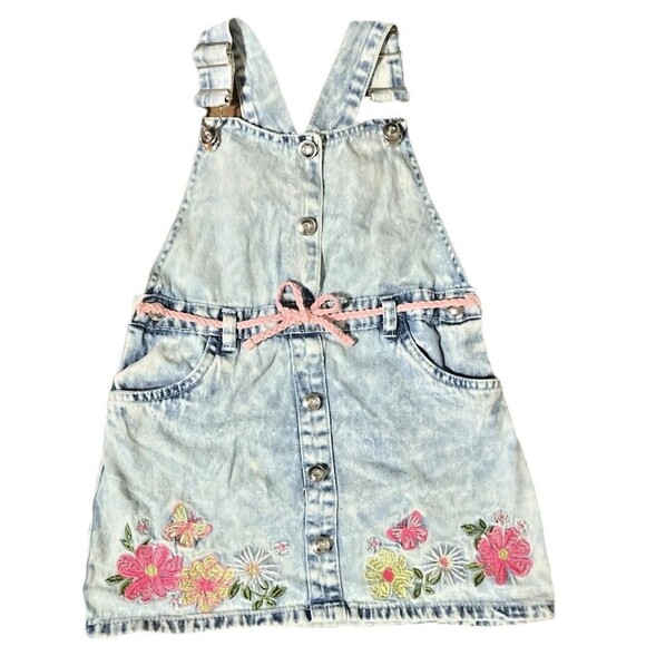 Girls Denim Overall Floral Jumper/Dress Size 4T  Cottagecore, Whimsical - Picture 2 of 16